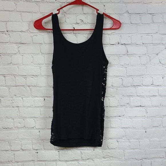 Old Navy Black XS Sequin Front Tank Top Sleeveless Ribbed Knit Tee Scoop Neck - Picture 9 of 11